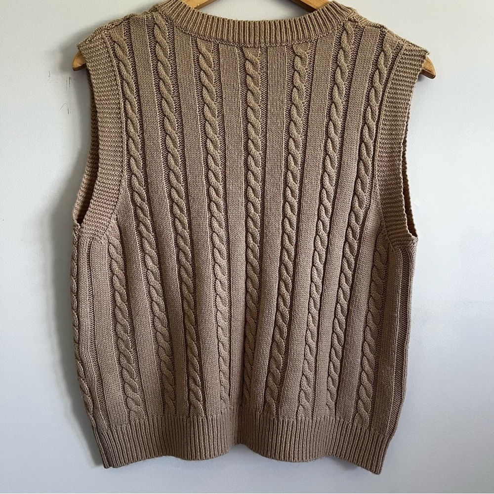 Woman’s V-Neck Cable Knit Sweater Vest - Beige - Picture 2 of 3